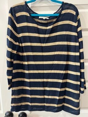 Jones New York Navy and Gold Striped Long Sleeve Top Sz XL